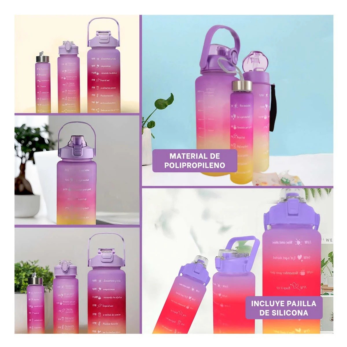 BOTELLA RYBIU CO29596 FUNCIONAL UTIL CON TAPA MORADO + POST-IT ADHESIVOS - 5