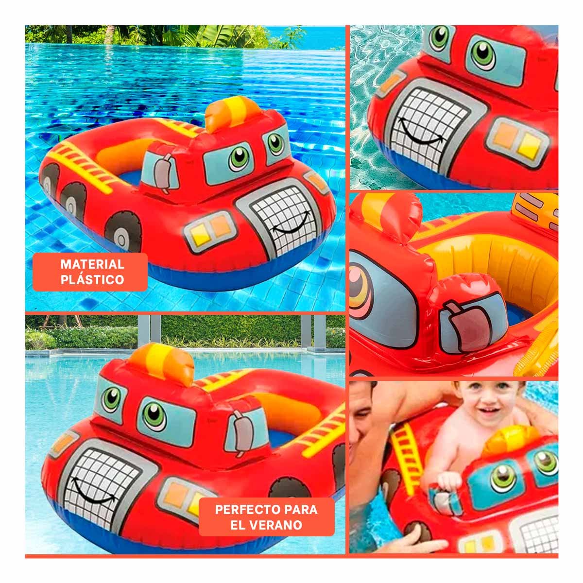 RUEDA CARRO INFANTIL CON DISEÑO DE CAMION BOMBERO ROJO PARA DIVERSION Y+POST IT - 1