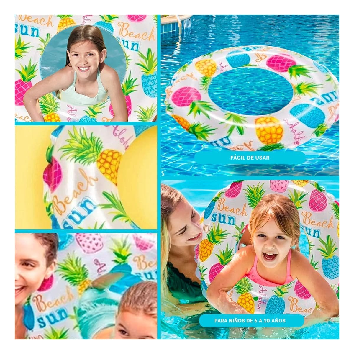 ARO INFLABLE DE 61 CM CON DISEÑO VERANIEGO DE PIÑA PARA AGUA Y+POST IT - 5