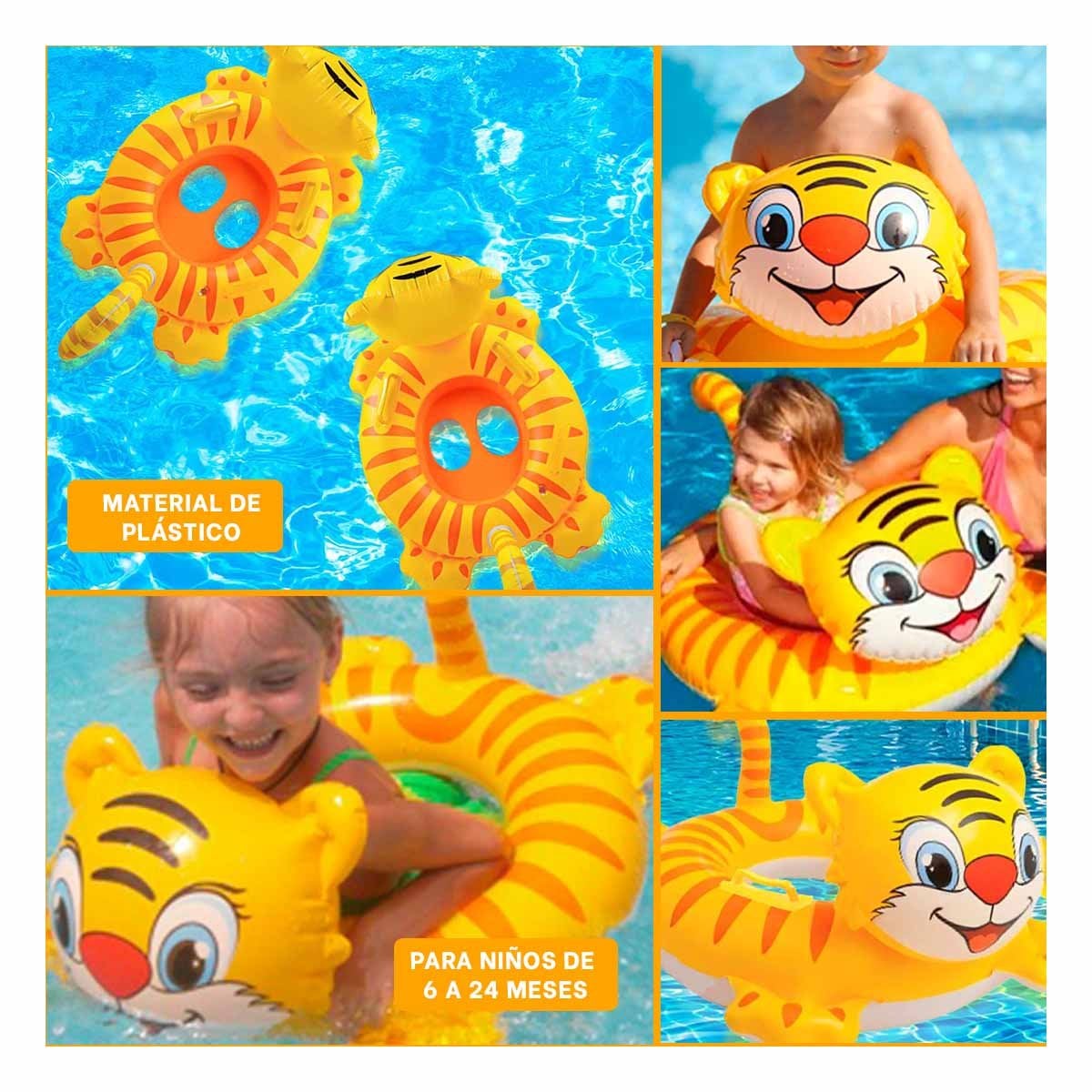 FLOTADOR INFANTIL DE AGUA CON FORMA DE TIGRE Y ASA PARA BEBE PARA PISCINA Y+POST IT - 1
