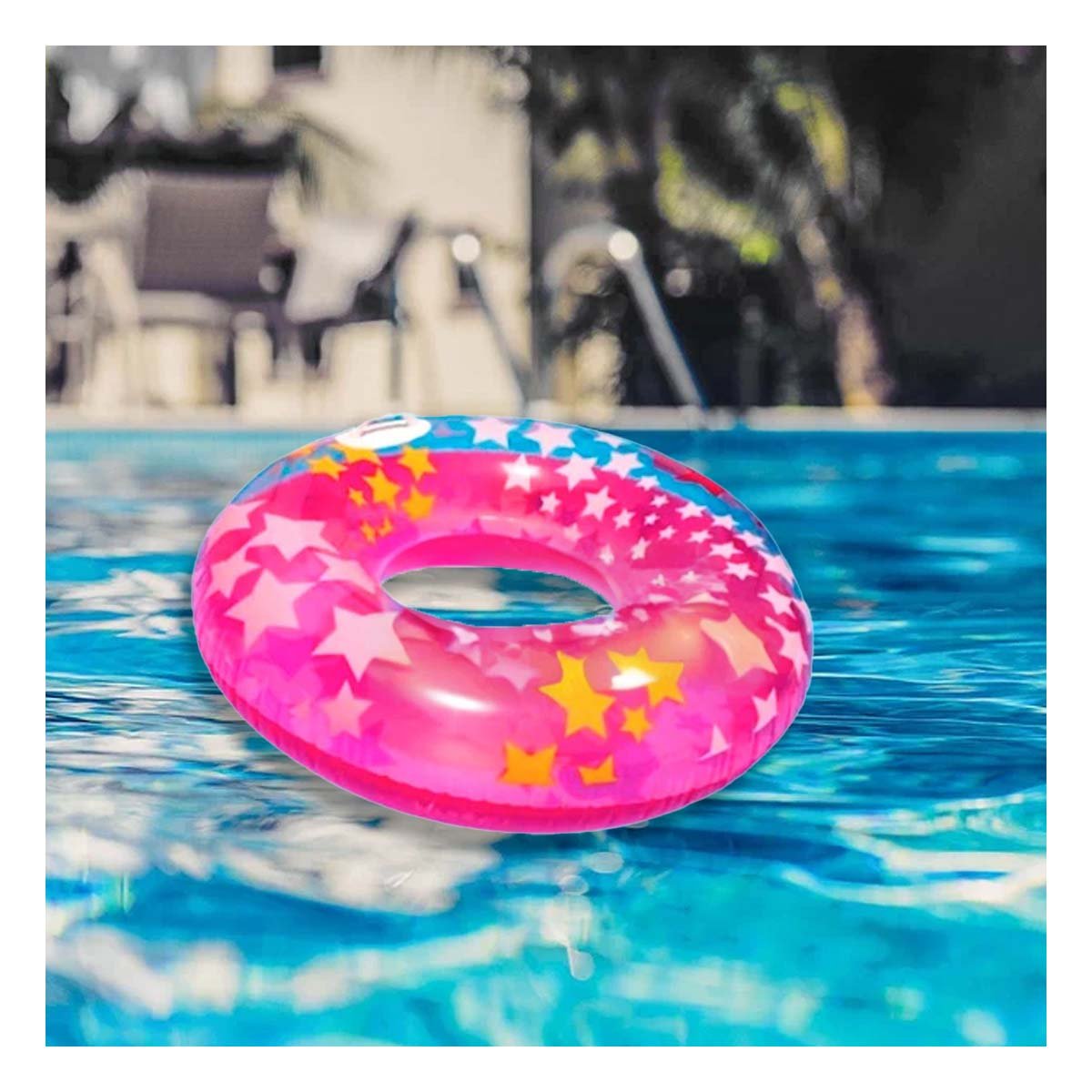 ARO FLOTANTE ROSADO CON ASA Y DIBUJOS DE ESTRELLA PARA PISCINA EN CASA Y+POST IT - 3