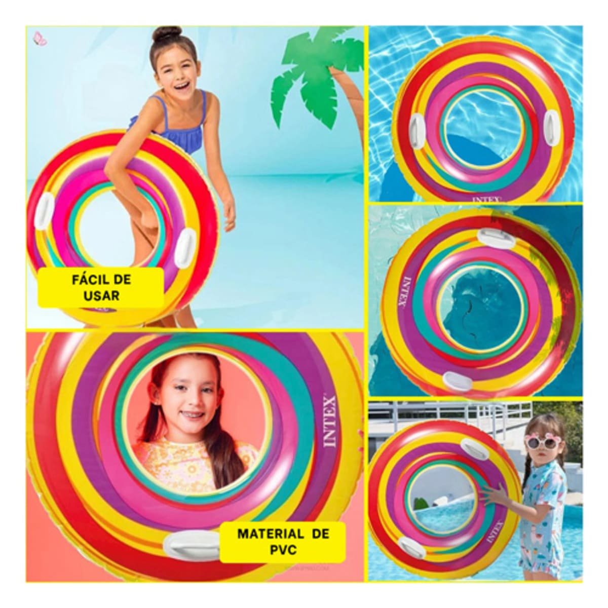 ARO FLOTANTE ARCOIRIS MORADO DE 91 CM PARA PISCINA FAMILIAR Y+POST IT - 1