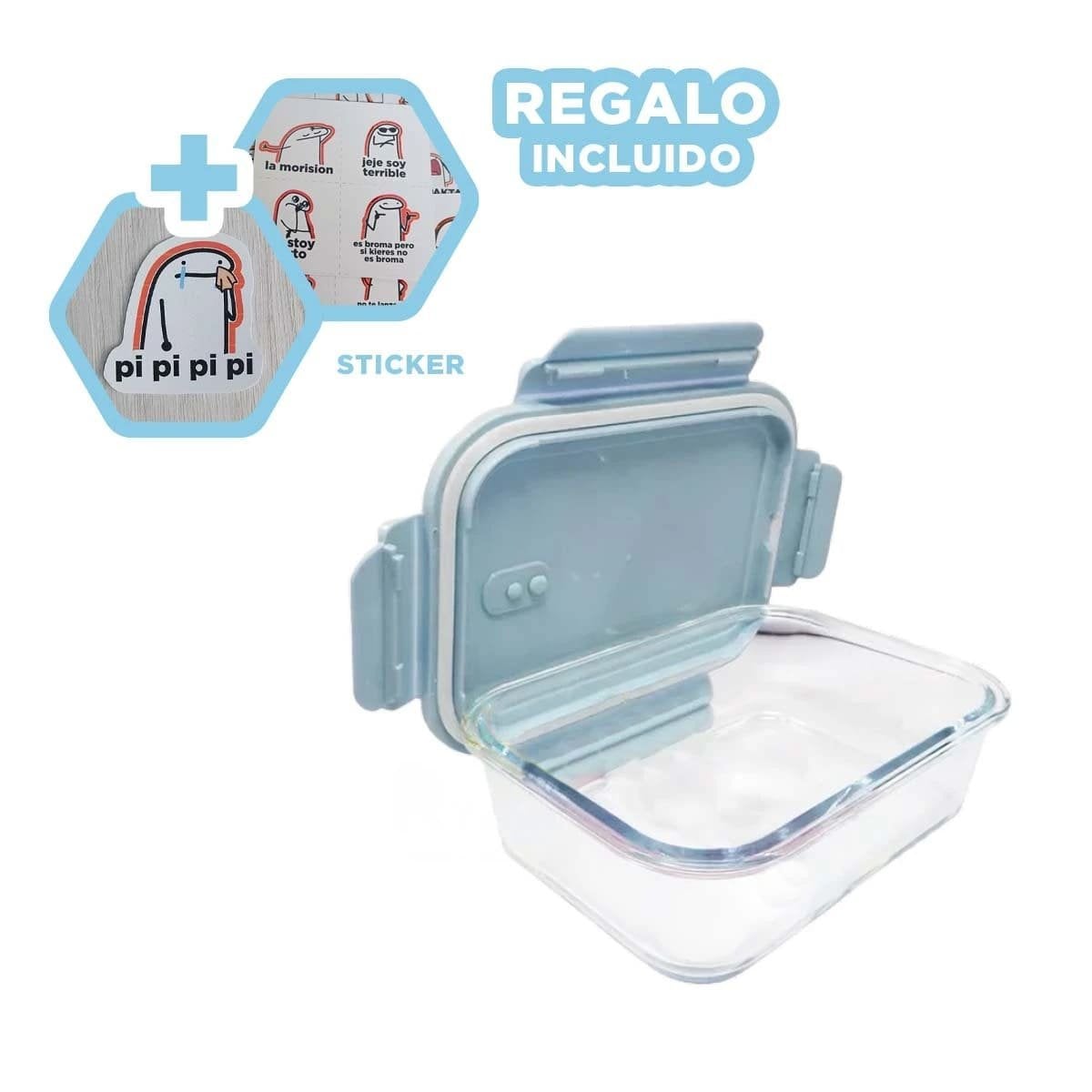 TAPER RYBIU CO32517 VIDRIO CELESTE CON AJUSTE HERMETICO 410ML +REGALO STICKERS - 1