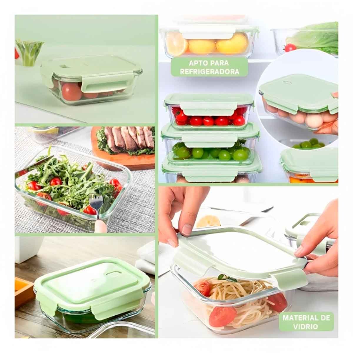 CONTENEDOR PARA COMIDA RYBIU CO32518 VIDRIO VERDE 410ML +POST-IT ADHESIVOS - 5