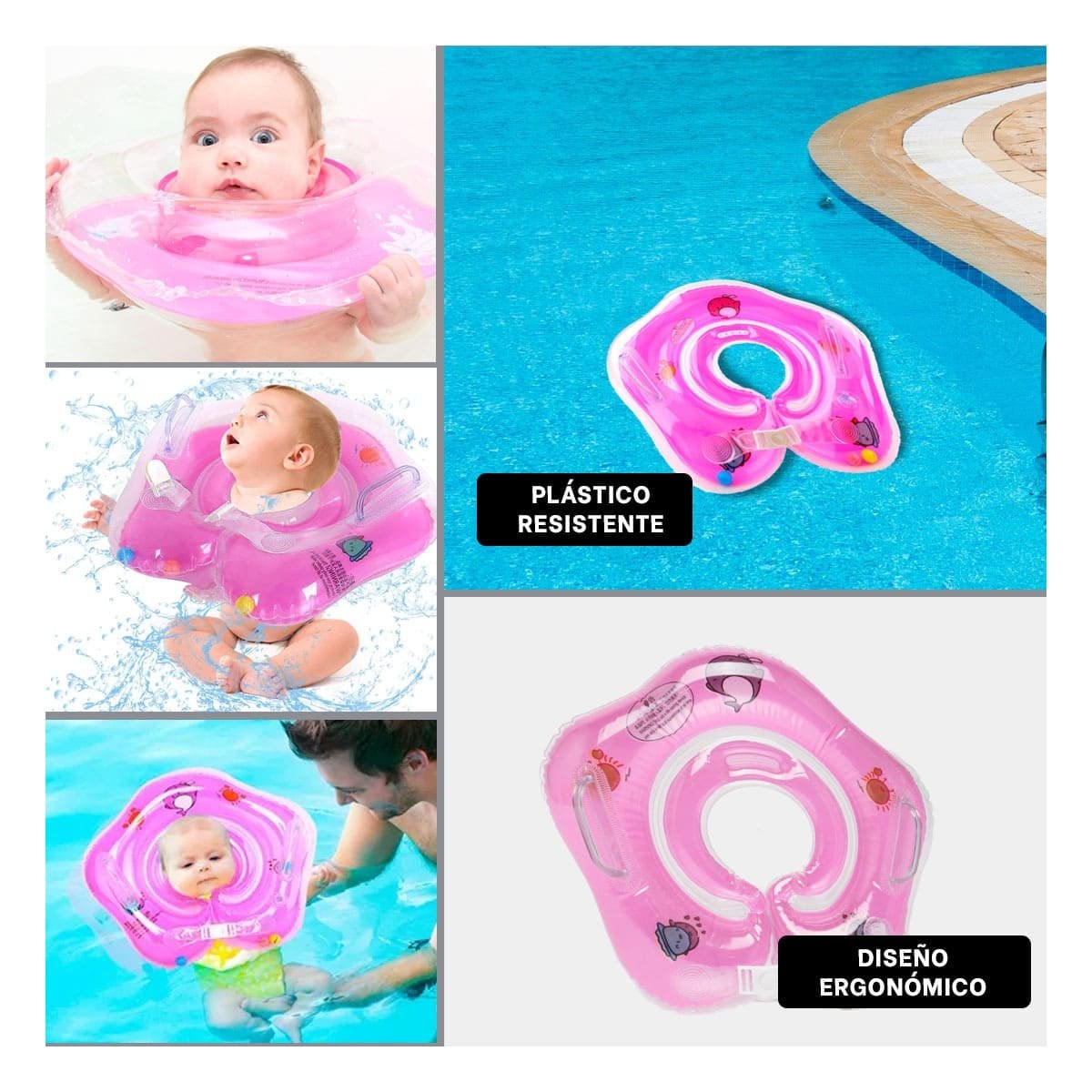 ARO FLOTANTE INFANTIL ROSADO DE CUELLO DE 66 X 44 CM PARA AGUA Y+POST IT - 5