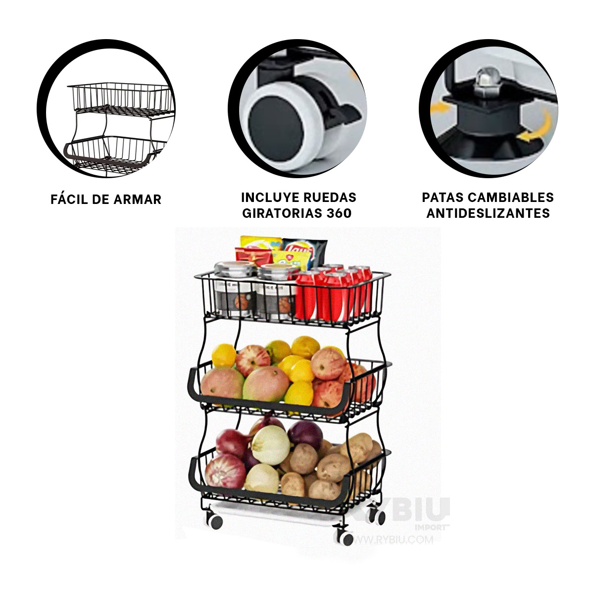 CESTA RYBIU HO29688 NEGRO COCINA ALIMENTOS + PAPEL REGALO - 3