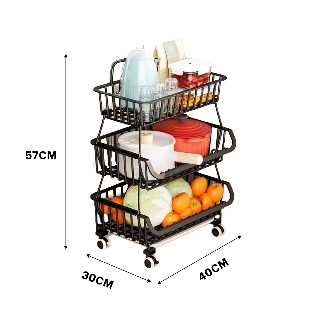 CANASTA RYBIU HO29688 NEGRO ALIMENTOS 3 NIVELES + GIFT STICKERS - 5