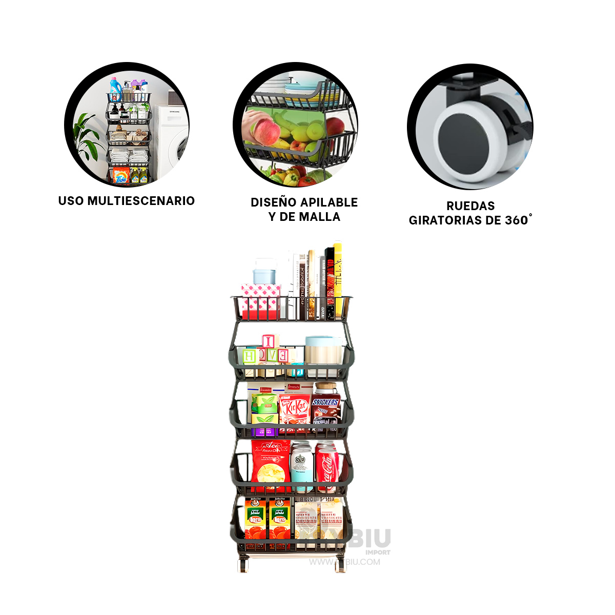 CANASTA DE HOGAR 5 NIVELES COLOR NEGRO Y+GIFT STICKERS - 2