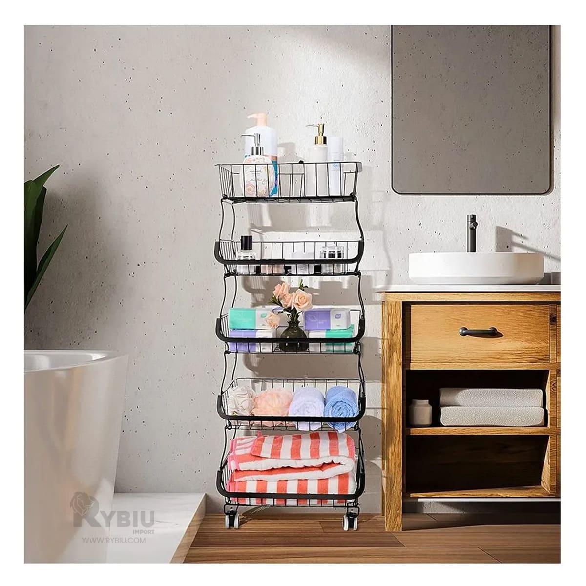 CANASTA DE HOGAR 5 NIVELES COLOR NEGRO Y+GIFT STICKERS - 3