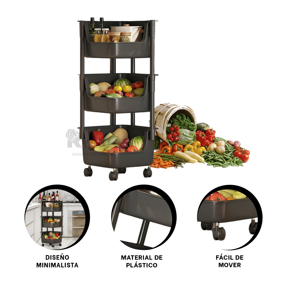 ORGANIZADOR RYBIU HO29685 NEGRO CON RUEDAS MODERNO + GIFT MINIAGENDA - 3