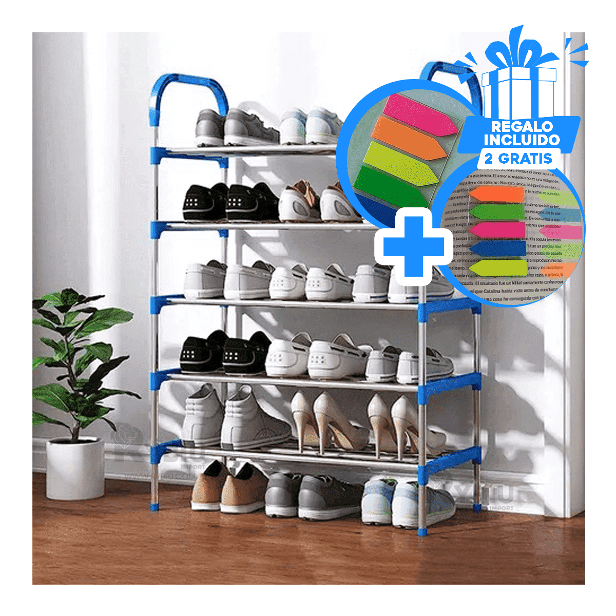 ORGANIZADOR COMODO DE 5 PISOS EN CELESTE Y+REGALO AGENDITA - 1