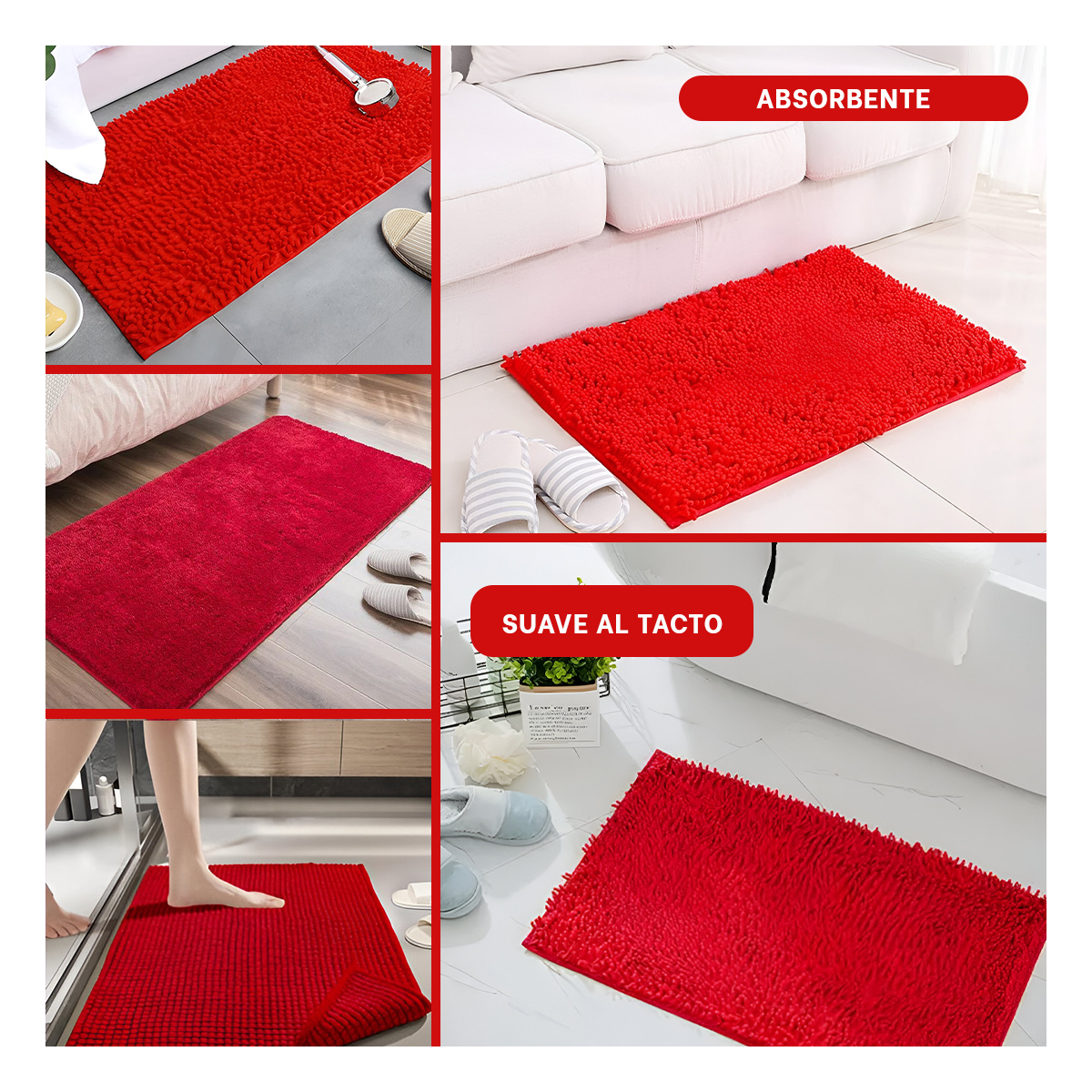 MOQUETA RYBIU HO29298 60 X 40 CM MODERNA UTIL PARA SALA EN ROJO + REGALO LIGAS PARA PEINAR - 1