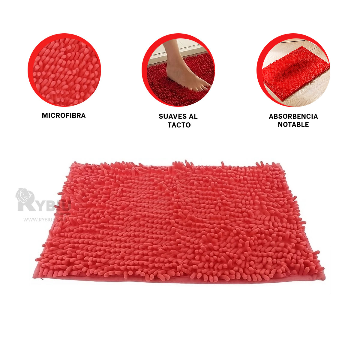 MOQUETA RYBIU HO29298 60 X 40 CM MODERNA UTIL PARA SALA EN ROJO + REGALO LIGAS PARA PEINAR - 3