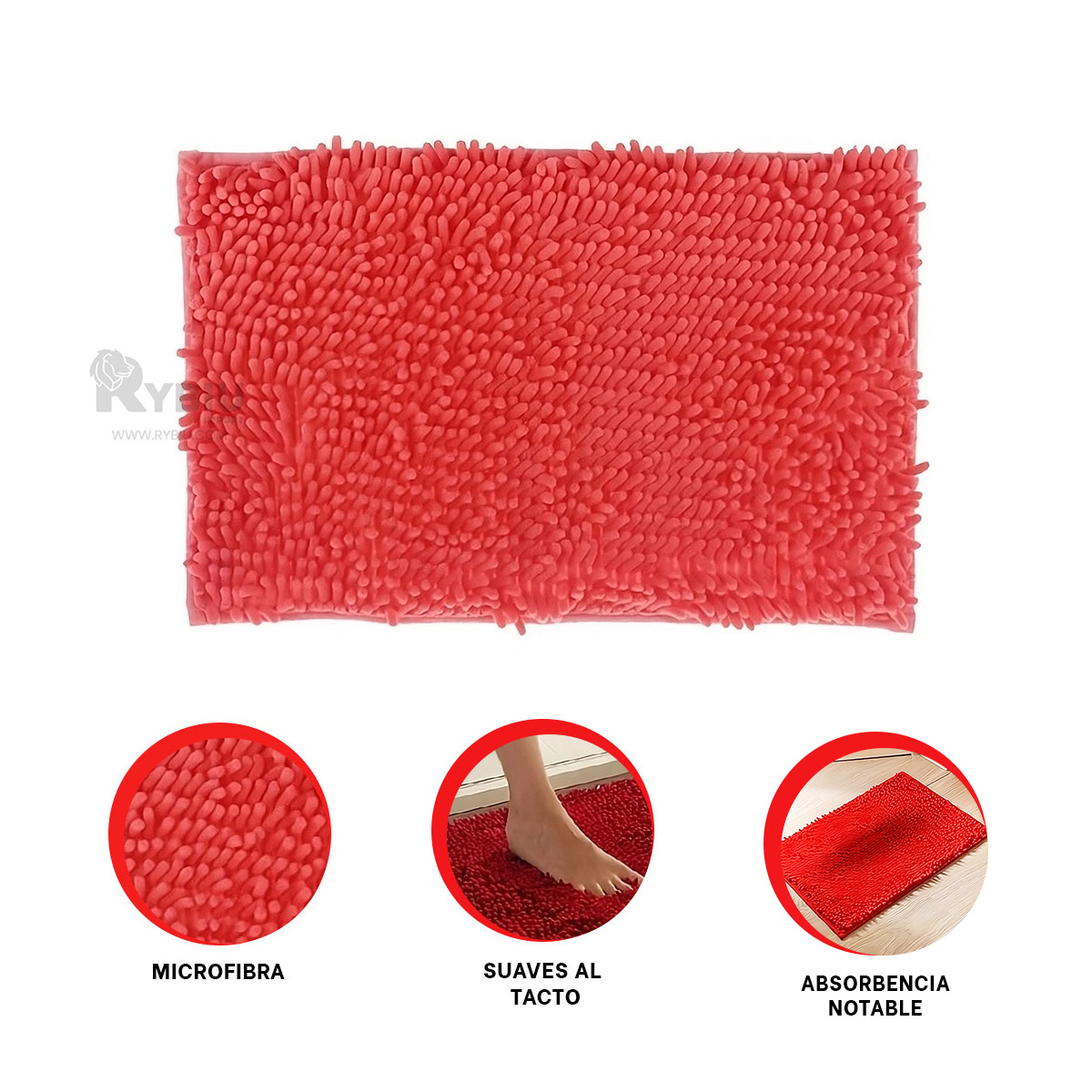 MOQUETA RYBIU HO29298 60 X 40 CM MODERNA UTIL PARA SALA EN ROJO + REGALO LIGAS PARA PEINAR - 4