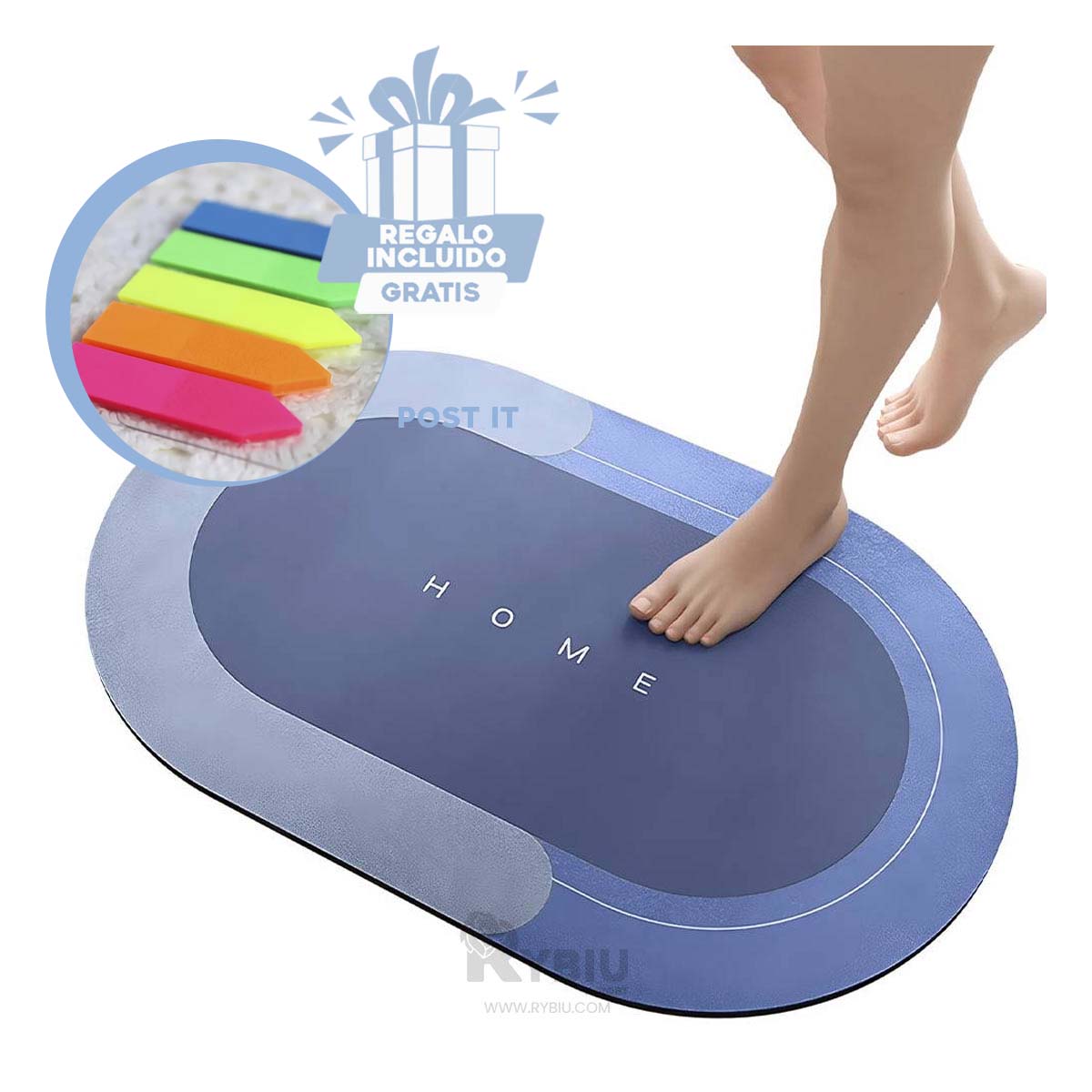 PISO BAÑO RYBIU HO29296 AZUL ACERO ALFOMBRA COMODA LA SALA + REGALO AGENDITA - 1