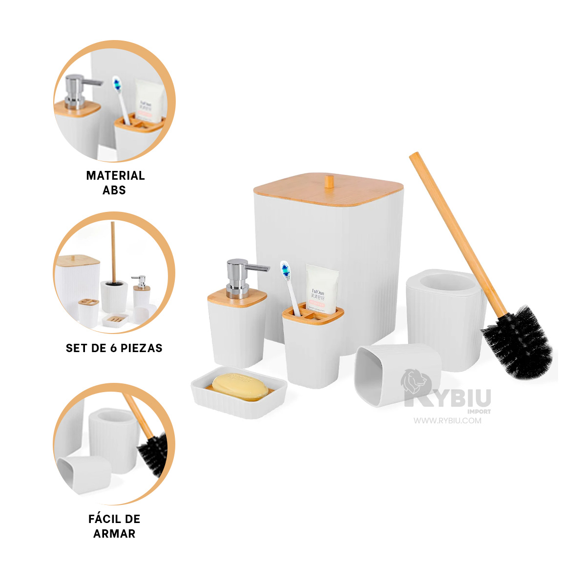 SET RYBIU HO29446 6 PIEZAS DINAMICO DE PIEZAS BLANCO + BANDERITAS ADHESIVAS - 4