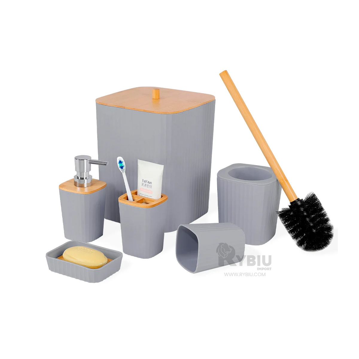 SET RYBIU HO29447 6 PIEZAS FUNCIONAL BAÑO GRIS + ENVOLTORIO DE REGALO - 2
