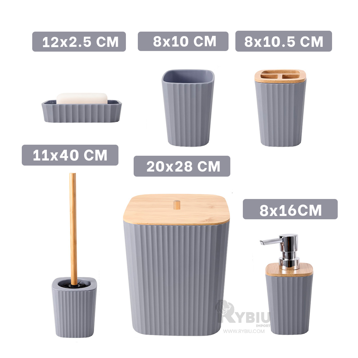 SET RYBIU HO29447 6 PIEZAS FUNCIONAL BAÑO GRIS + ENVOLTORIO DE REGALO - 5