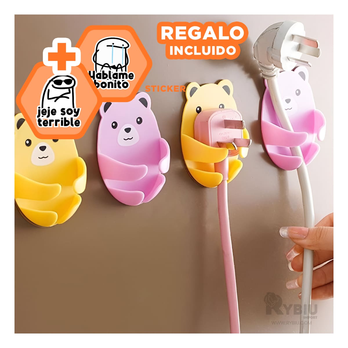 PACK 4 SOPORTES RYBIU HO29721 MULTICOLOR RESISTENTE GANCHOS + REGALO STICKERS - 1