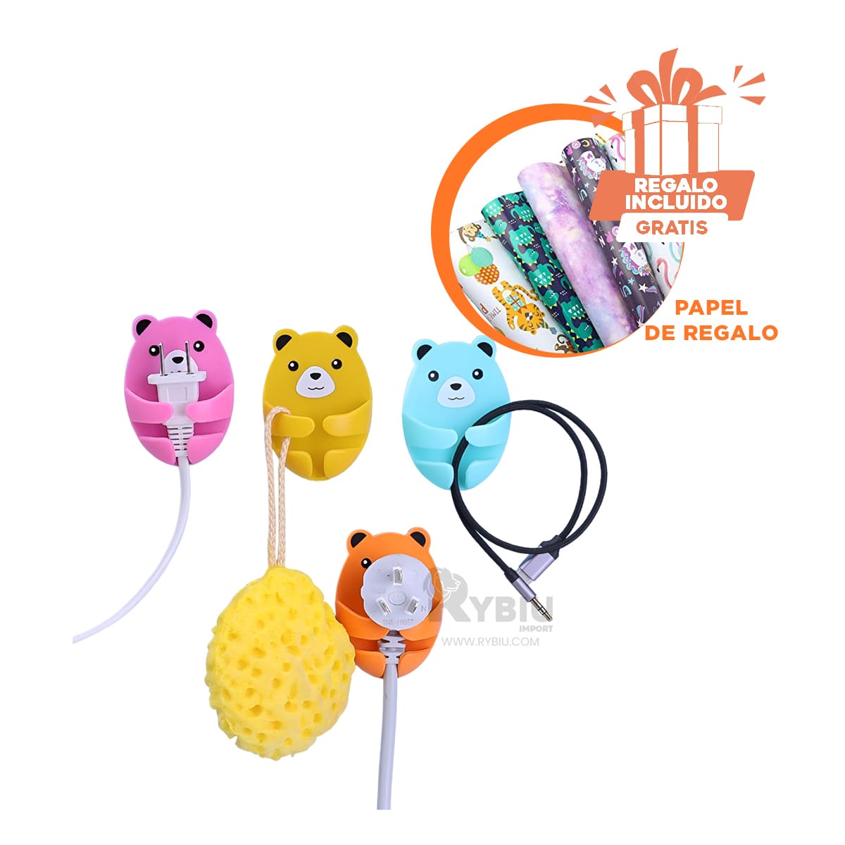 PACK 4 SOPORTES RYBIU HO29721 MULTICOLOR COMPACTO ENCHUFES + PAPEL REGALO - 1
