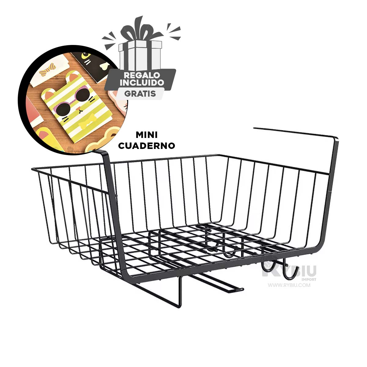 CANASTA RYBIU HO29734 METAL NEGRO ELEVADA RESISTENTE + GIFT MINIAGENDA - 3