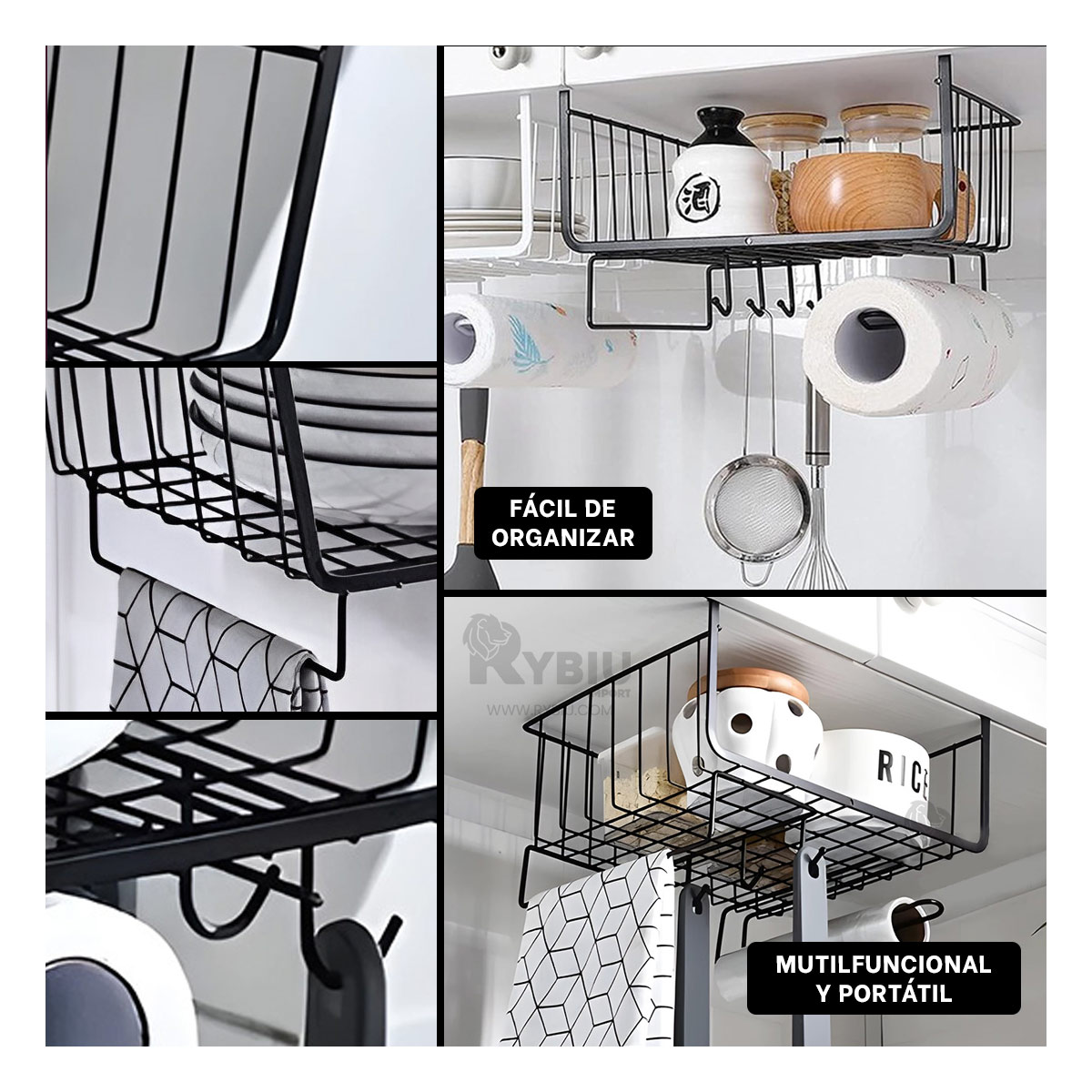 CANASTA RYBIU HO29734 METAL NEGRO ALMACENAMIENTO + REGALO STICKERS - 1
