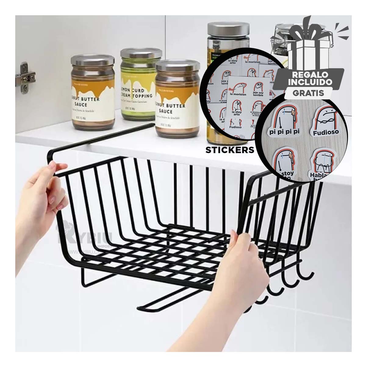 CANASTA RYBIU HO29734 METAL NEGRO ALMACENAMIENTO + REGALO STICKERS - 3