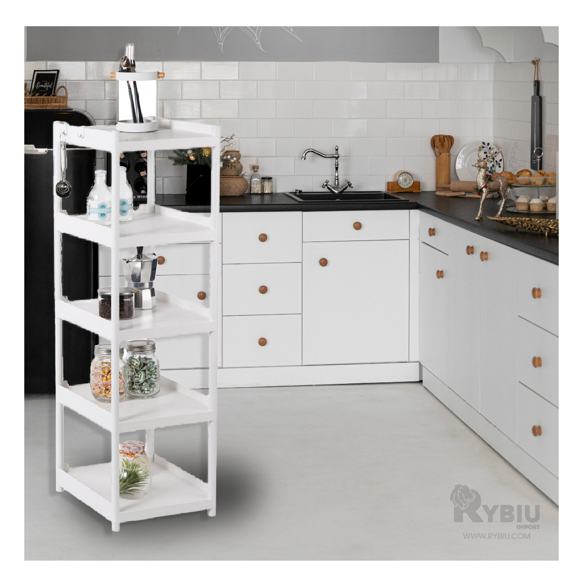 ESTANTE RYBIU HO29697 BLANCO 4 NIVELES + PAPEL REGALO - 1