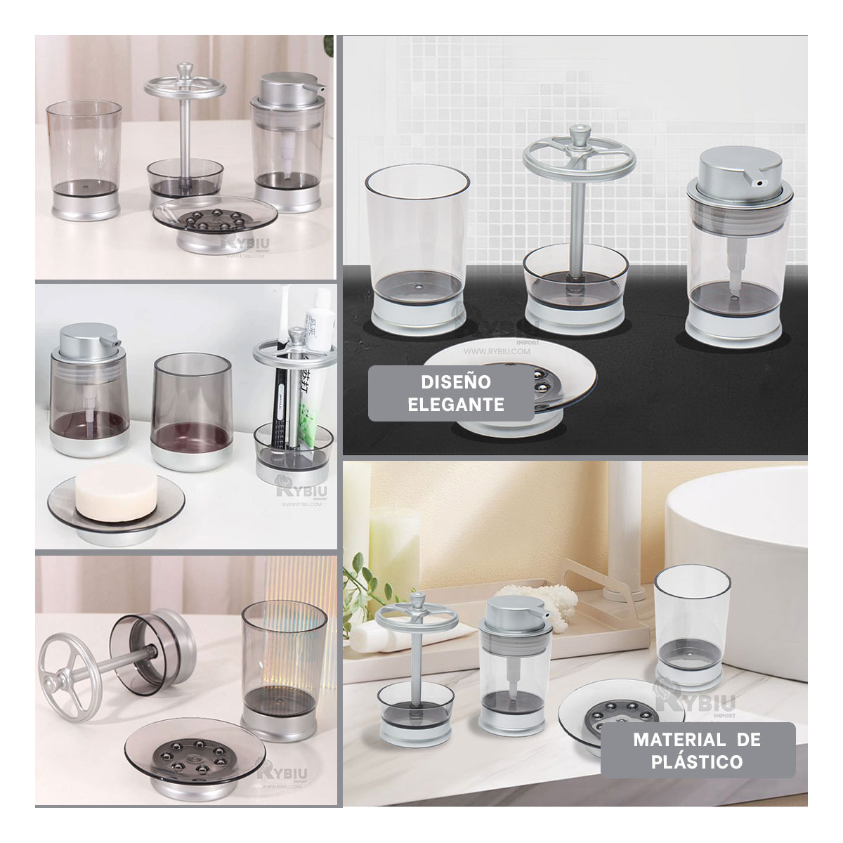 SET RYBIU HO30200 4 PIEZAS BELLO Y CONFORTABLE PLATEADO + PAPEL DE REGALO - 3