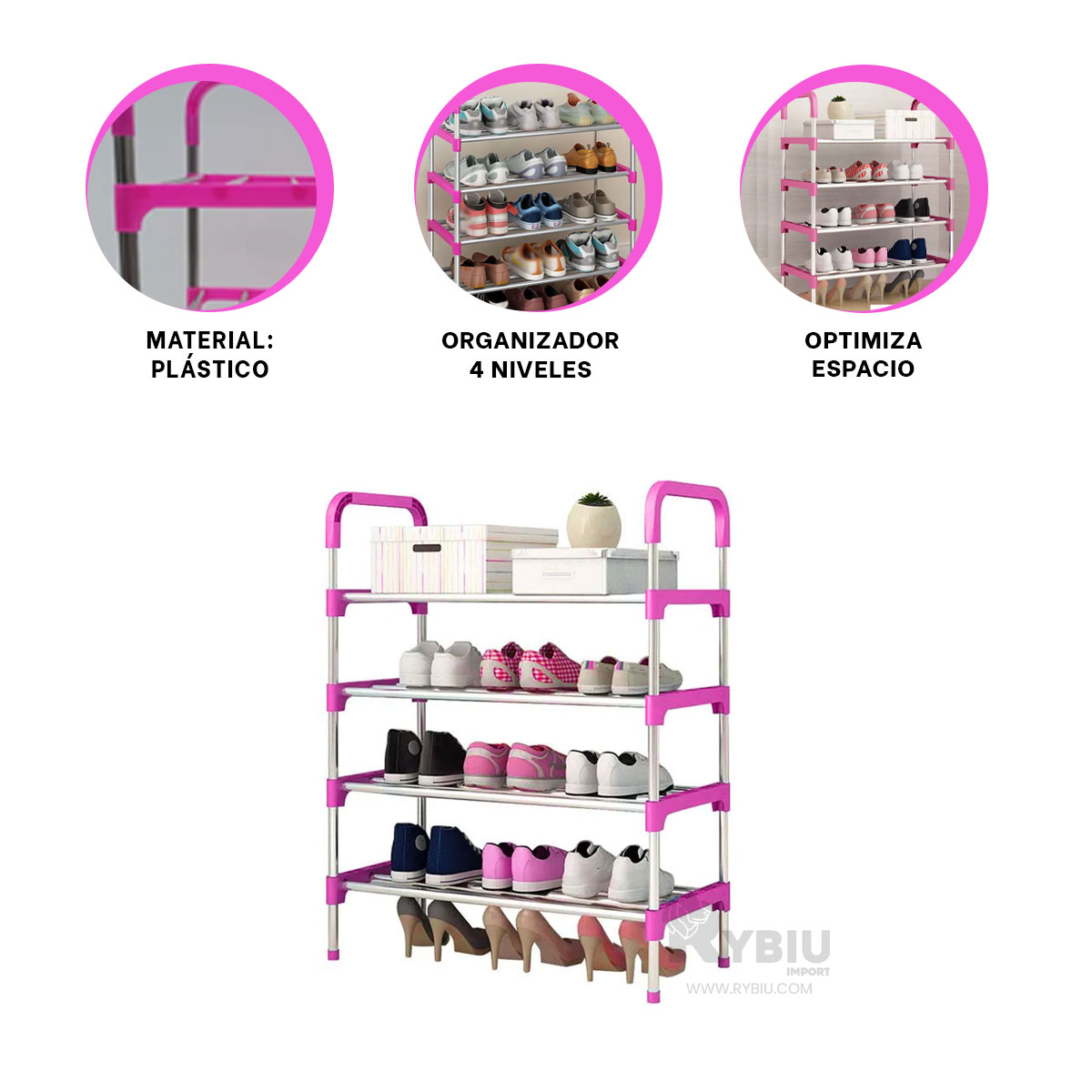 ESTANTE RYBIU HO29605 ROSADO SEGURO CON 4 N + REGALO LIGAS PEINAR - 1