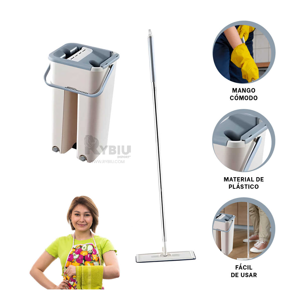 TRAPEADOR RYBIU HO30827 GIRATORIO HOGAR GRIS + STICKERS - 3
