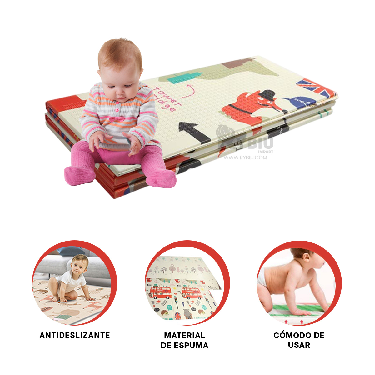 TAPETE RYBIU HO30719 200 X 180 CM INFANTIL PECULIAR MULTICOLOR + BANDERITAS ADHESIVAS - 1