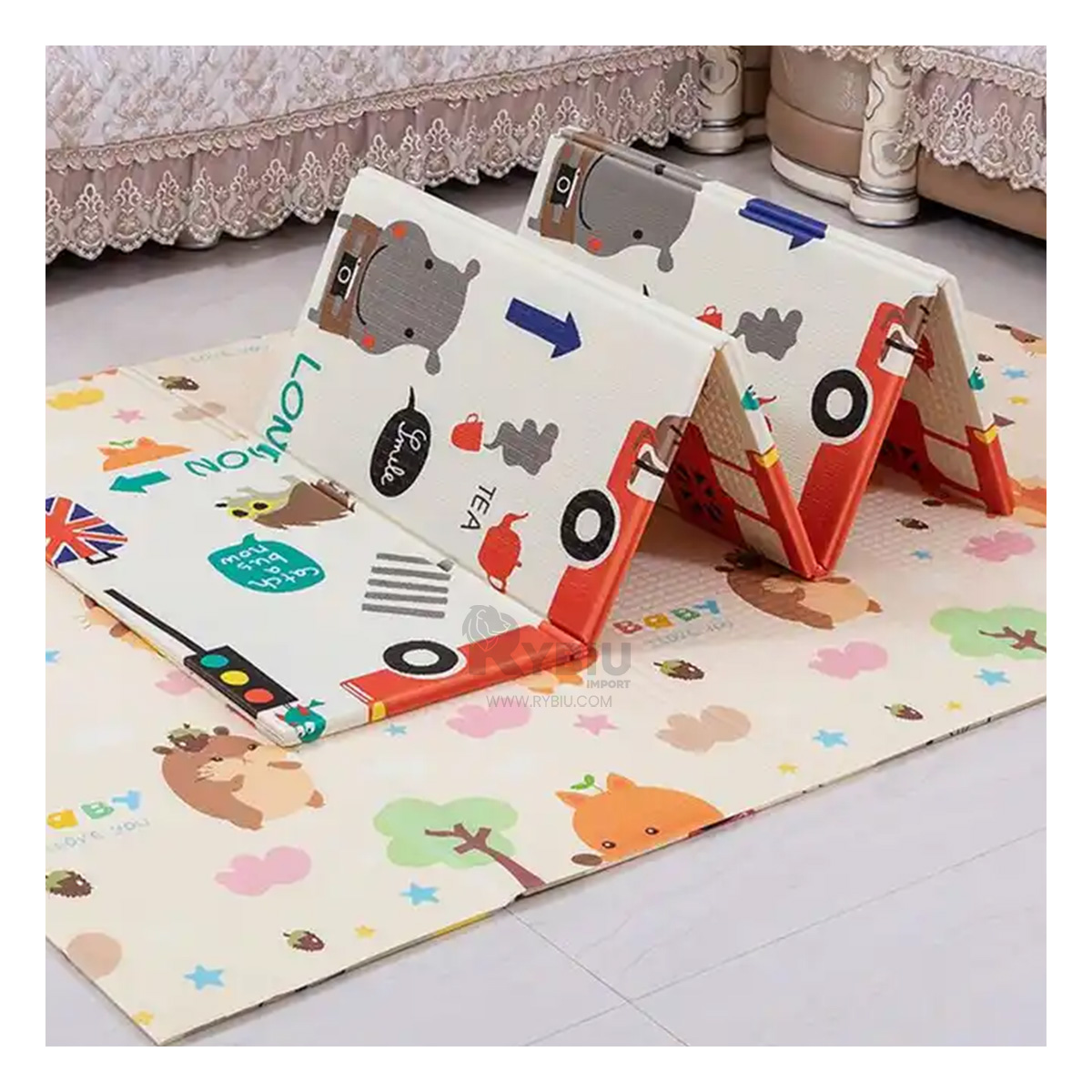 TAPETE RYBIU HO30719 200 X 180 CM INFANTIL PECULIAR MULTICOLOR + BANDERITAS ADHESIVAS - 3