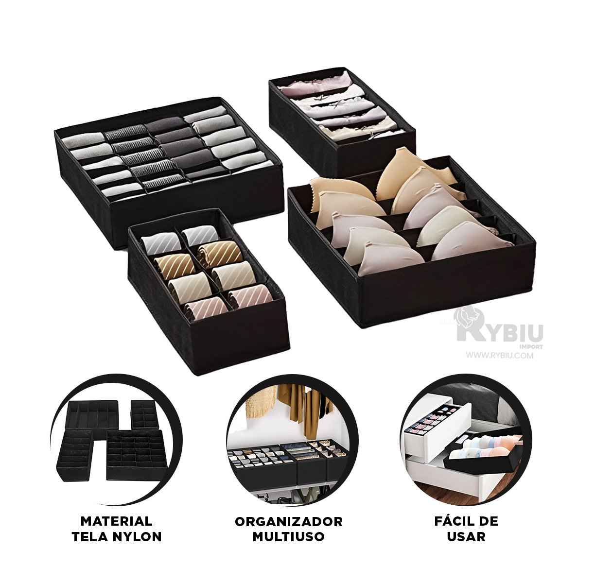SET CAJONES RYBIU NEGRO ROPA INTERIOR + BANDERITAS ADHESIVAS - 1