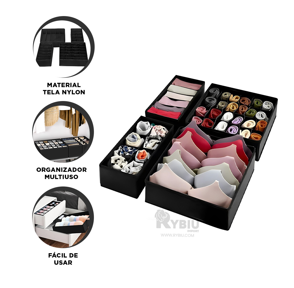SET CAJONES RYBIU NEGRO ROPA INTERIOR + BANDERITAS ADHESIVAS - 3