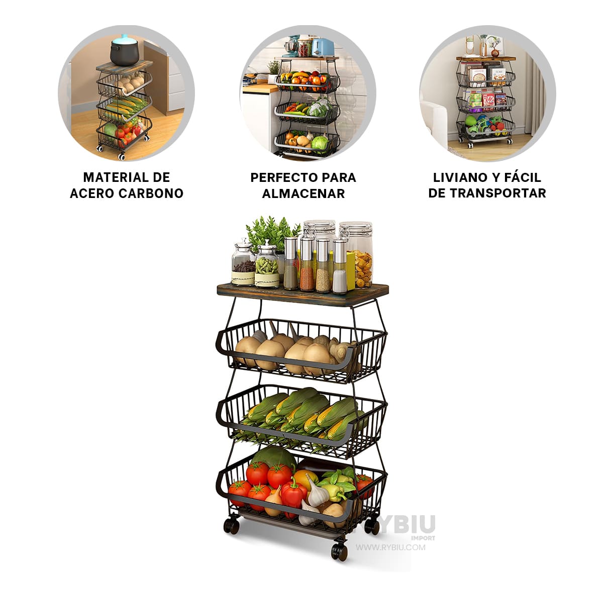 GABINETE RYBIU HO32473016 NEGRO ATRACTIVO CON RODILLOS + REGALO STICKERS - 3