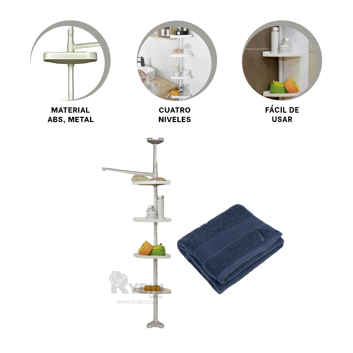 SET MUEBLE BAÑO RYBIU HO30733 BLANCO ORGANIZADOR BAÑERA 2.6M + ENVOLTORIO REGALO - 4