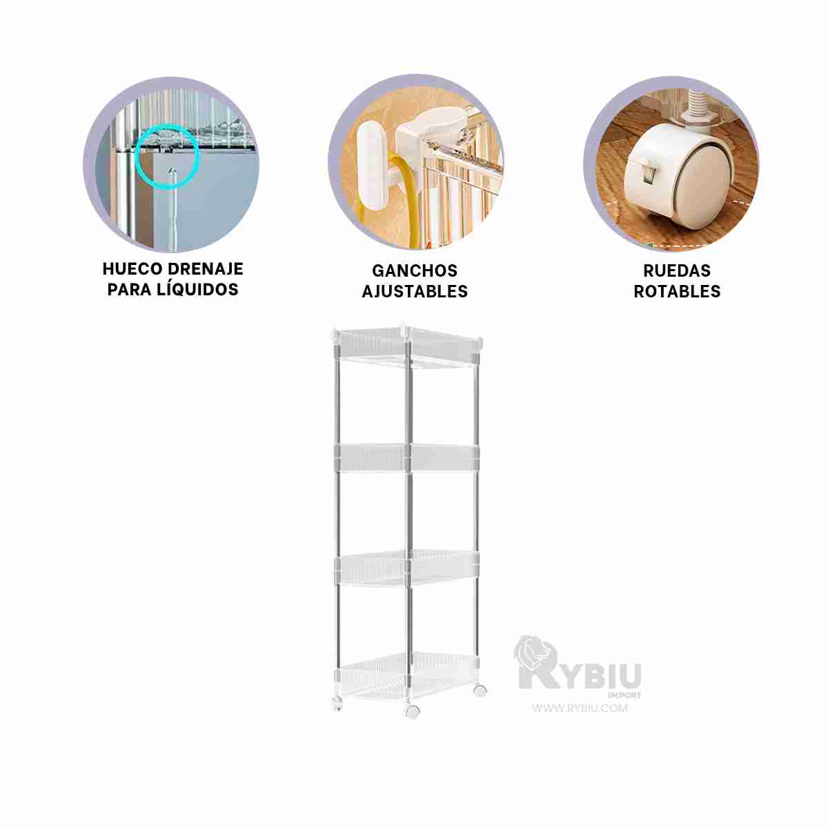 CARRITO RYBIU HO29677 TRANSPARENTE RESISTENTE COCINA ACRILICO + PAPEL REGALO - 2