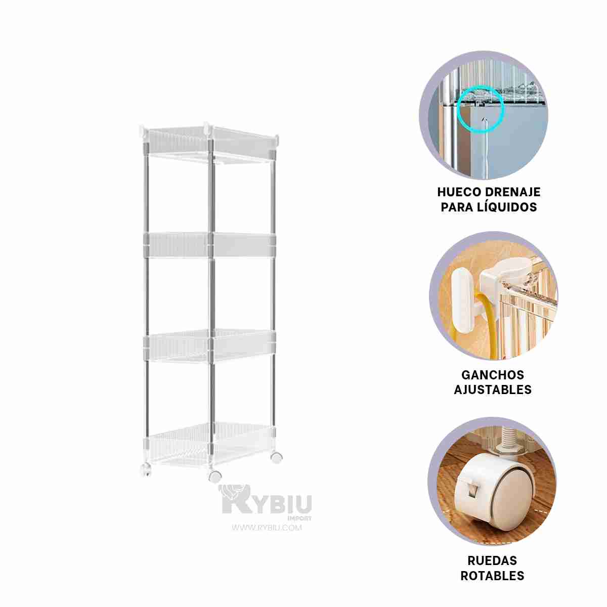 CARRITO RYBIU HO29677 TRANSPARENTE RESISTENTE COCINA ACRILICO + PAPEL REGALO - 4