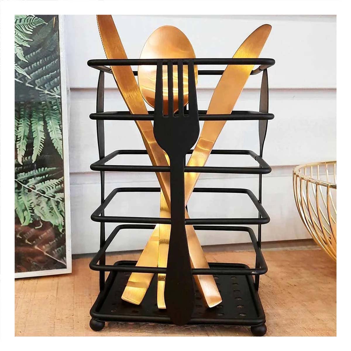 CONTENEDOR DE METAL NEGRO RECTANGULAR PARA CUBIERTOS EN MESA MODERNA Y+LIGAS REGALO - 2