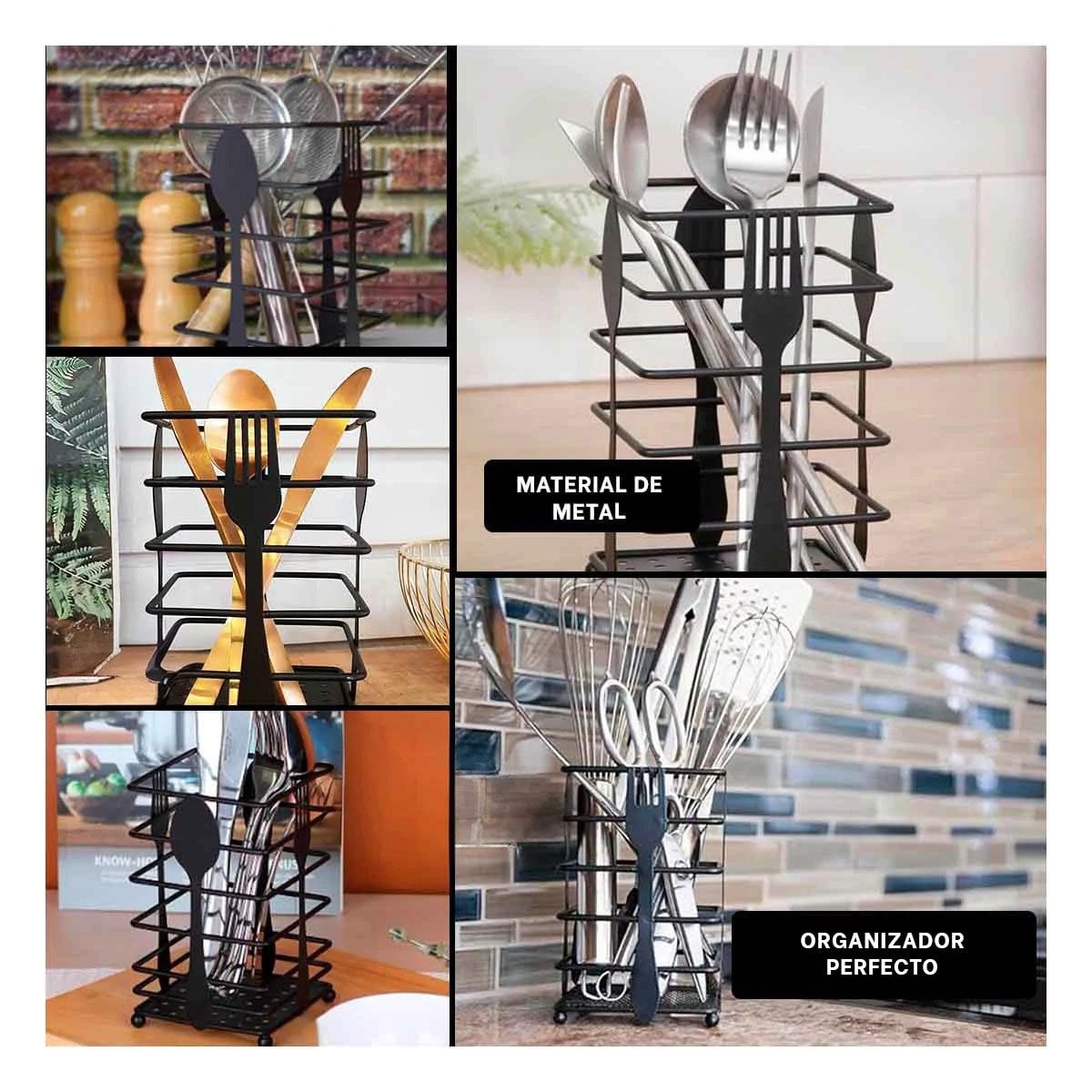 CONTENEDOR DE METAL NEGRO RECTANGULAR PARA CUBIERTOS EN MESA MODERNA Y+LIGAS REGALO - 5