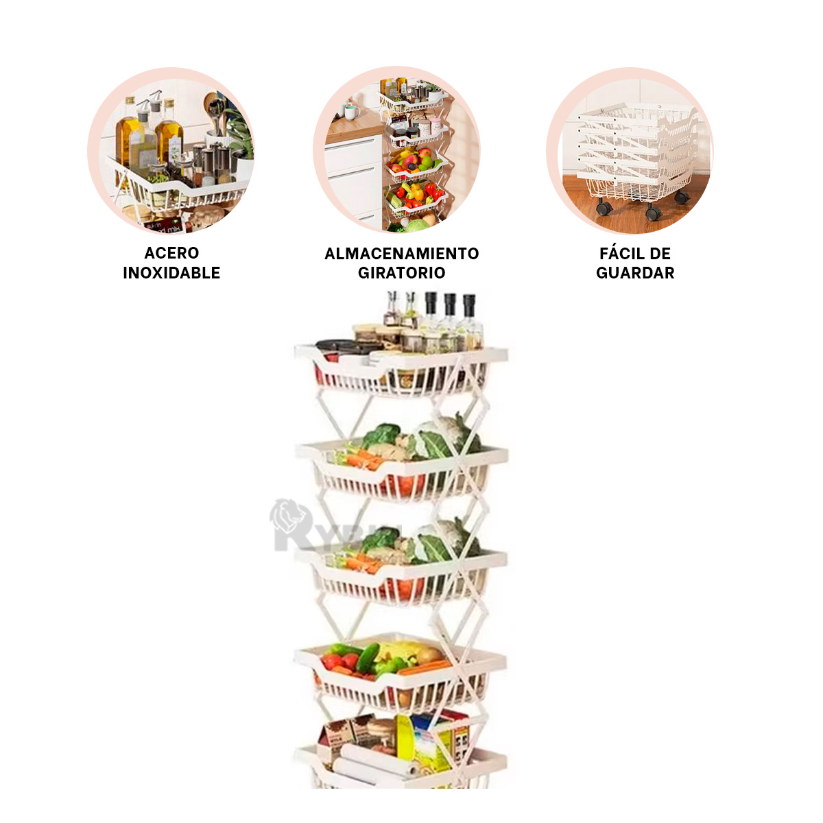 ORGANIZADOR RYBIU CO29692 ACERO INOXIDABLE BLANCO COMPACTO 5 PISOS + REGALO AGENDITA - 3