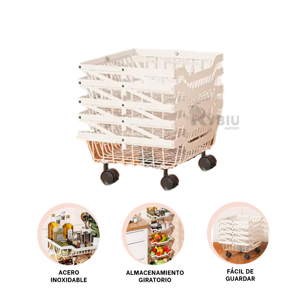 ESTANTE RYBIU CO29692 ACERO INOXIDABLE BLANCO UTIL 5 PISOS + REGALO LIGAS PEINAR - 3