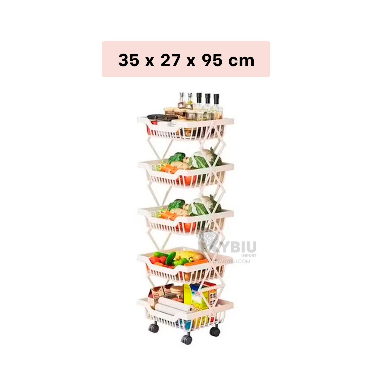 ESTANTE RYBIU CO29692 ACERO INOXIDABLE BLANCO UTIL 5 PISOS + REGALO LIGAS PEINAR - 5
