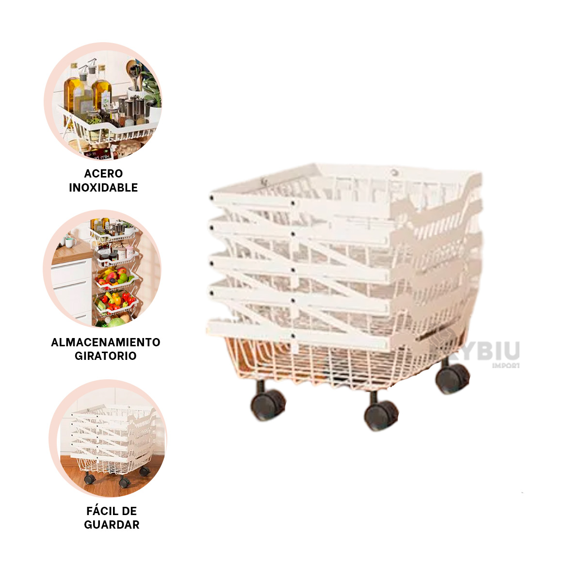 ESTANTE RYBIU CO29692 ACERO INOXIDABLE BLANCO MODERNO 5 PISOS + BANDERITAS ADHESIVAS - 1