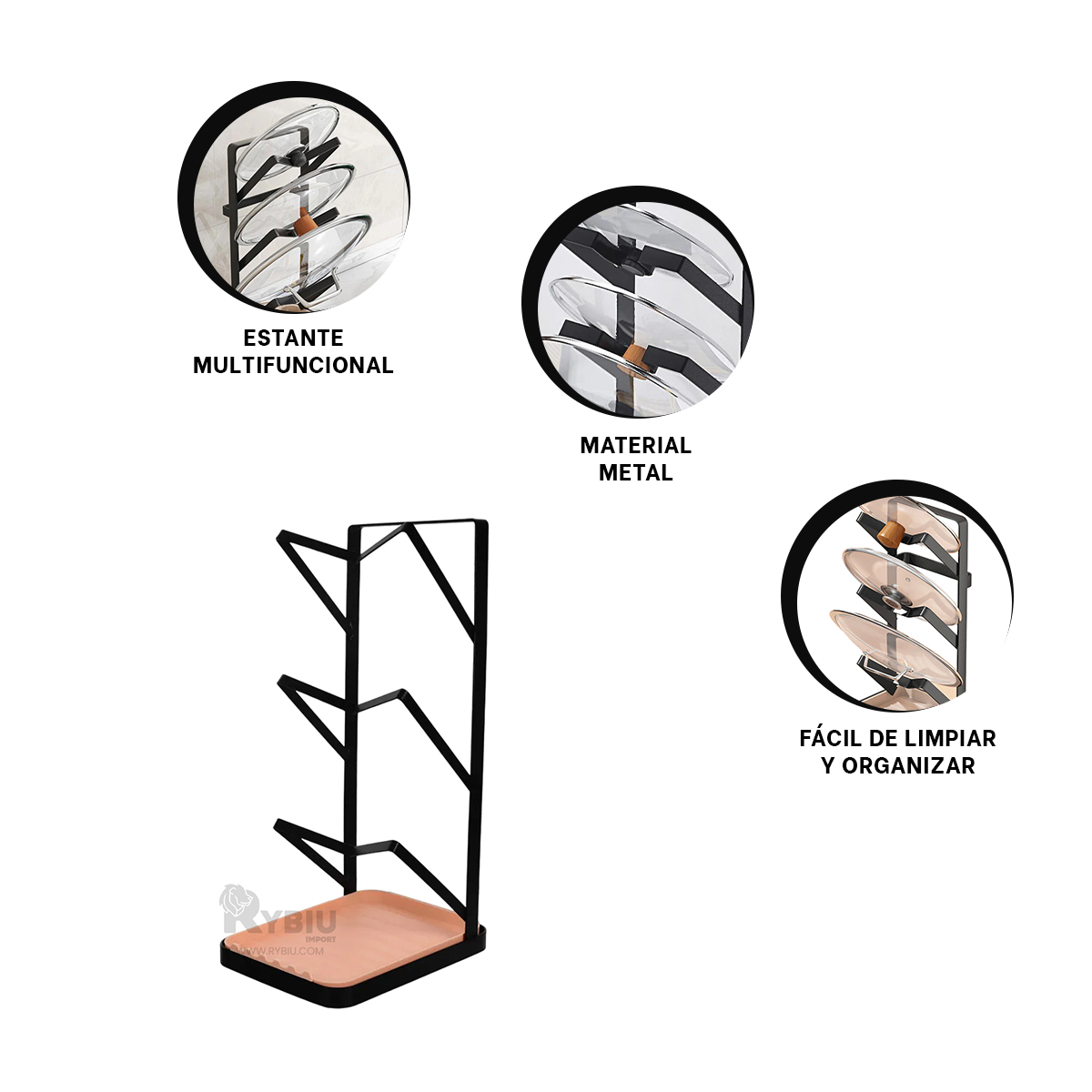SOPORTE RYBIU CO29880 ACERO INOXIDABLE NEGRO RECIPIENTES EN + ENVOLTORIO REGALO - 3