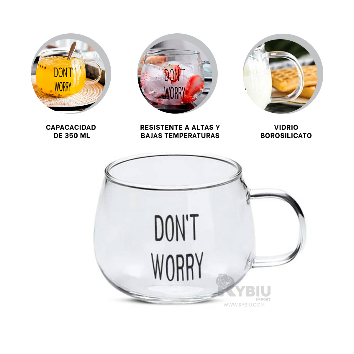 VASO RYBIU CON LEMA DE 350ML TRANSPARENTE + BANDERITAS ADHESIVAS 209 - 2