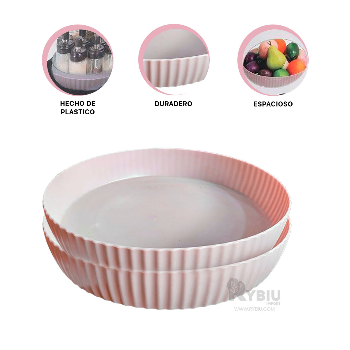 RECIPIENTE RYBIU R2953 ROSADO FUNCIONAL + REGALO LIGAS PEINAR - 3