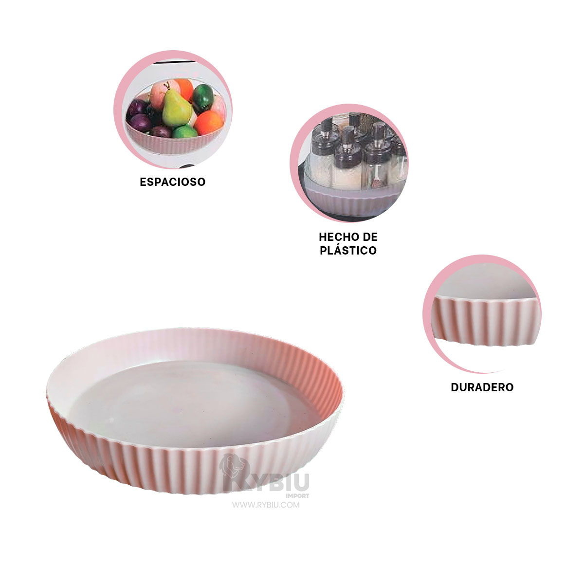RECIPIENTE RYBIU R2953 ROSADO FUNCIONAL + REGALO LIGAS PEINAR - 4