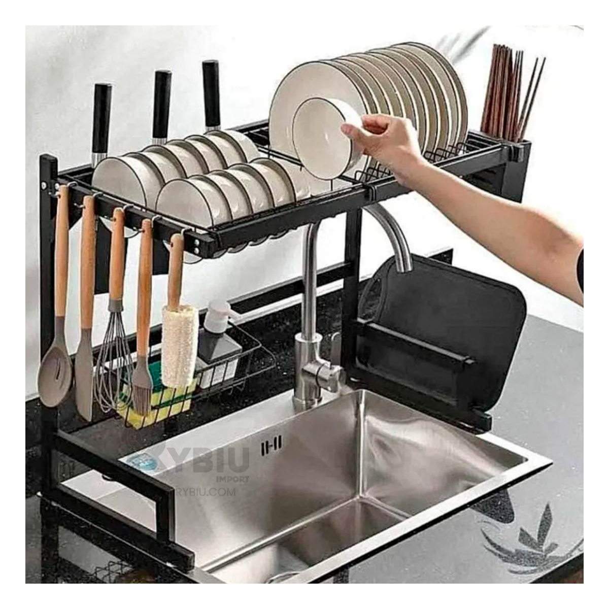 ESCURRIDOR RYBIU CO30406 NEGRO BANDEJA ESTETICO VAJILLAS 65 CM + REGALO STICKERS - 4